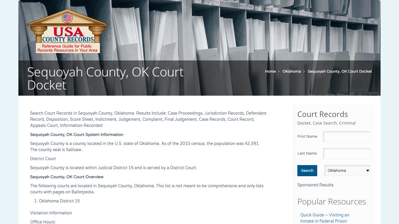 Sequoyah County, OK Court Docket | Name Search